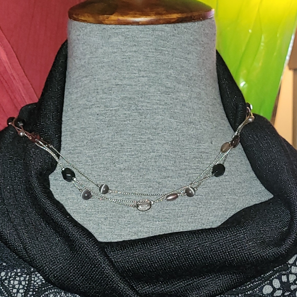 Chain and Black Beaded Drop Choker